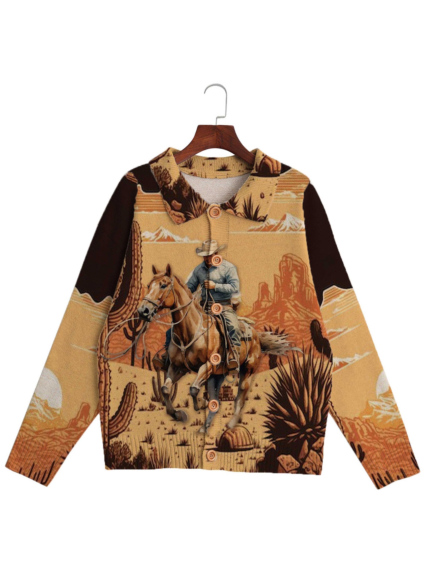 Men'S Vintage Cowboy Print Cardigan