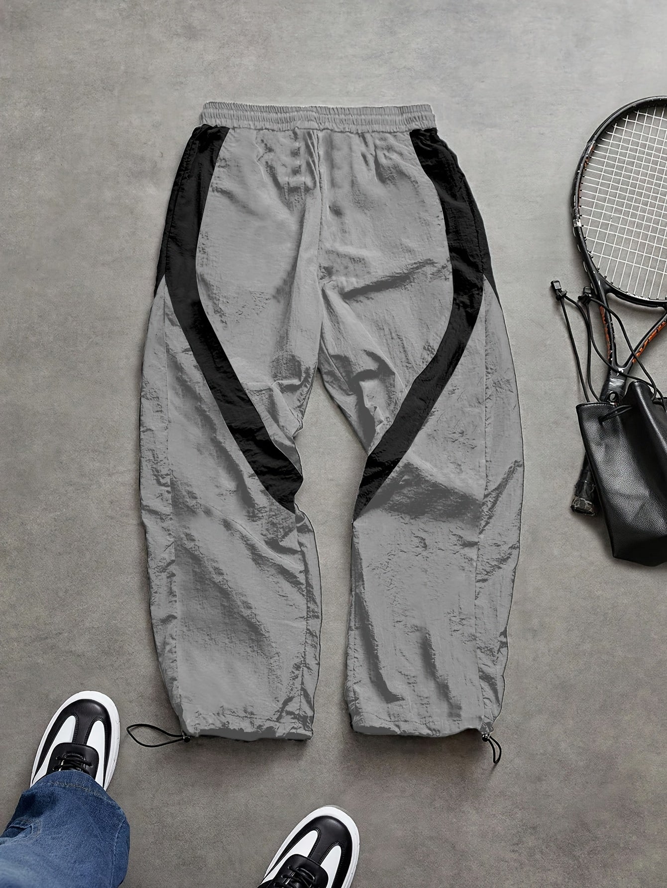 Patchwork Color-Block Striped Design Sports Pants