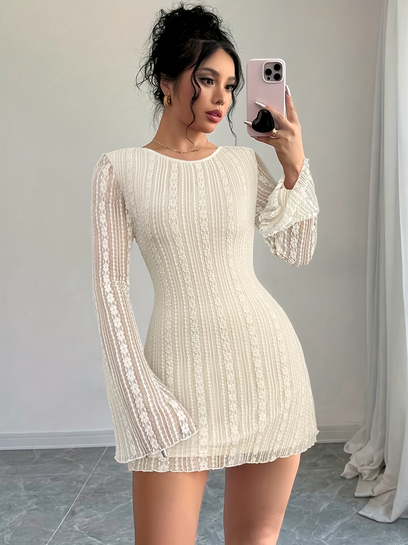 Elegant & Sexy Backless Lace Long Sleeve A-Line Dress