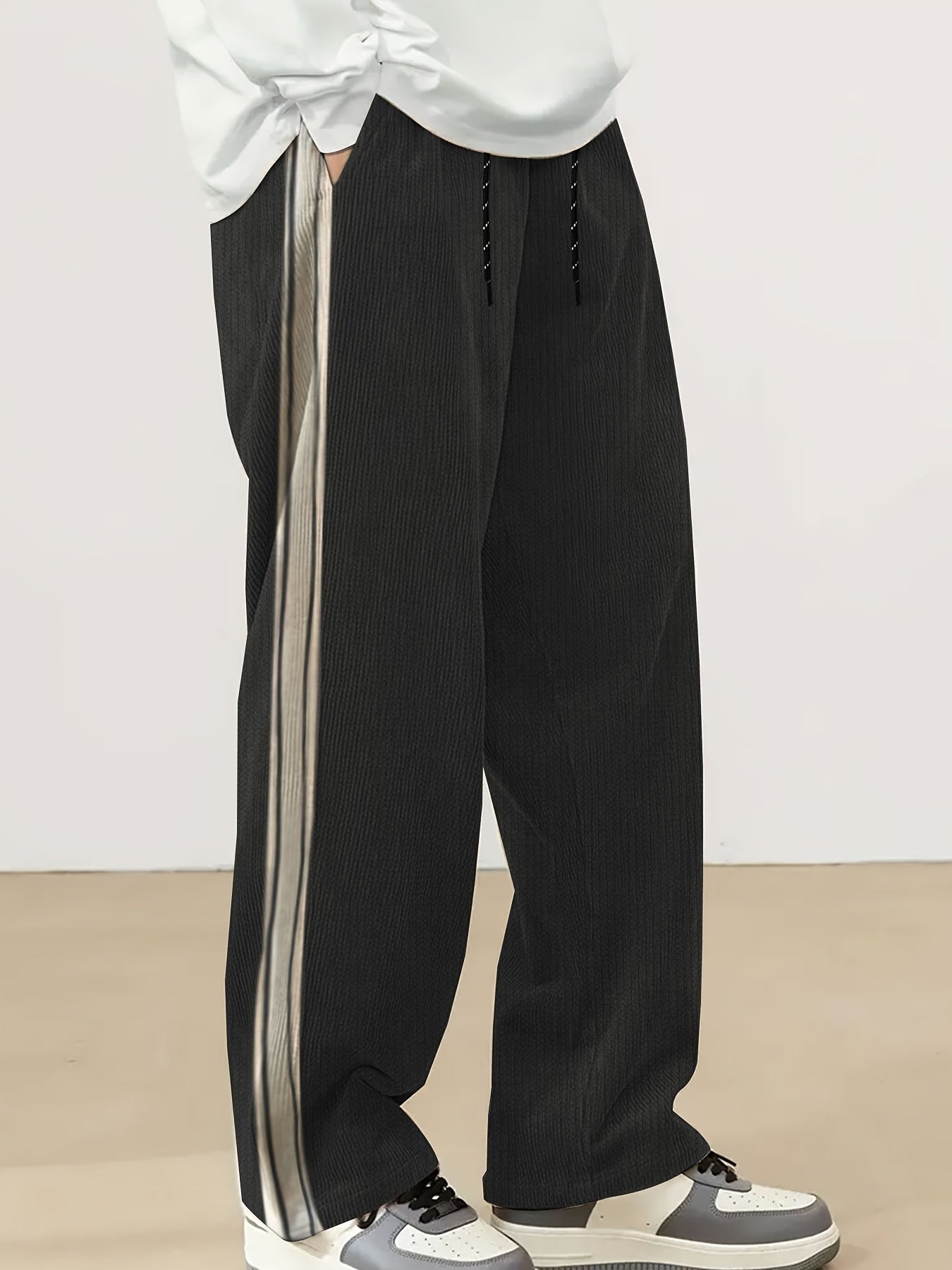 Men's Casual Straight-Leg Jacquard Striped Pants