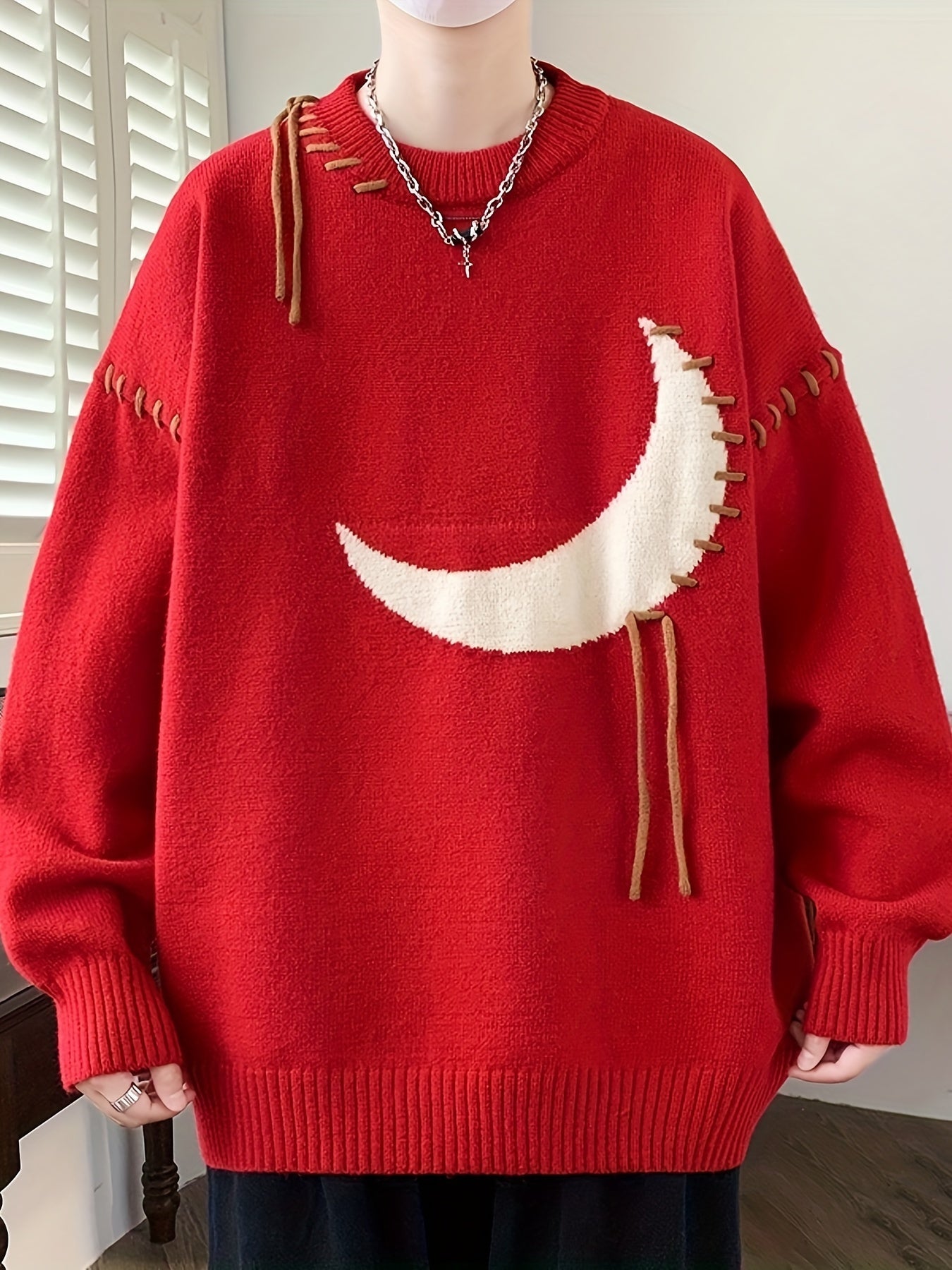 Men's Casual Loose Fit Distressed Asymmetrical Hem Sweater
