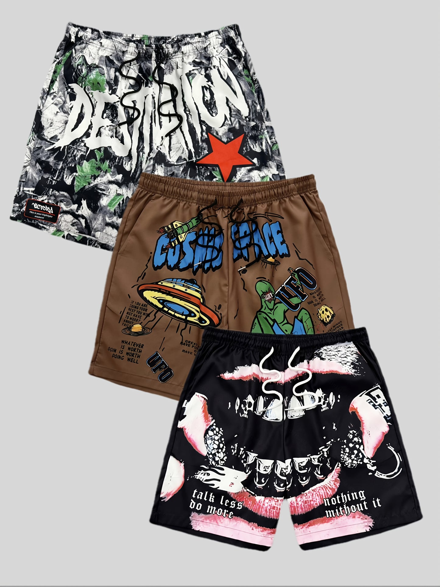 Men's Three-Piece Set Printed Beach Shorts