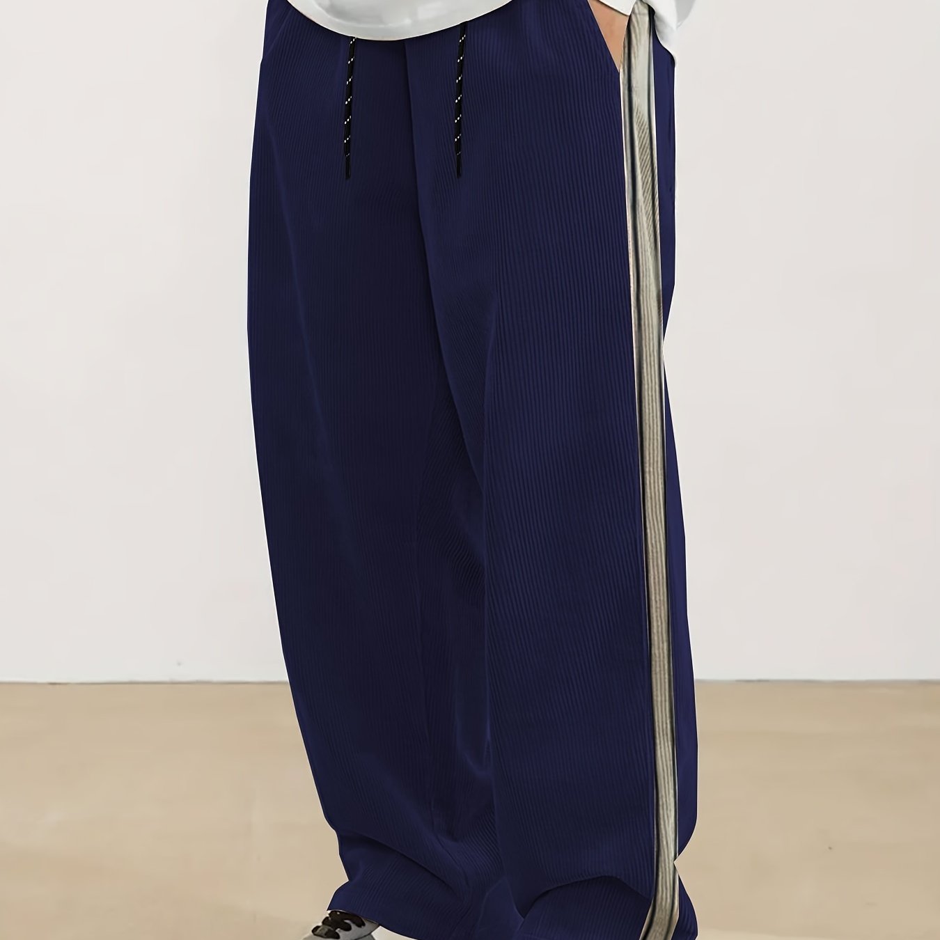 Men's Casual Straight-Leg Jacquard Striped Pants