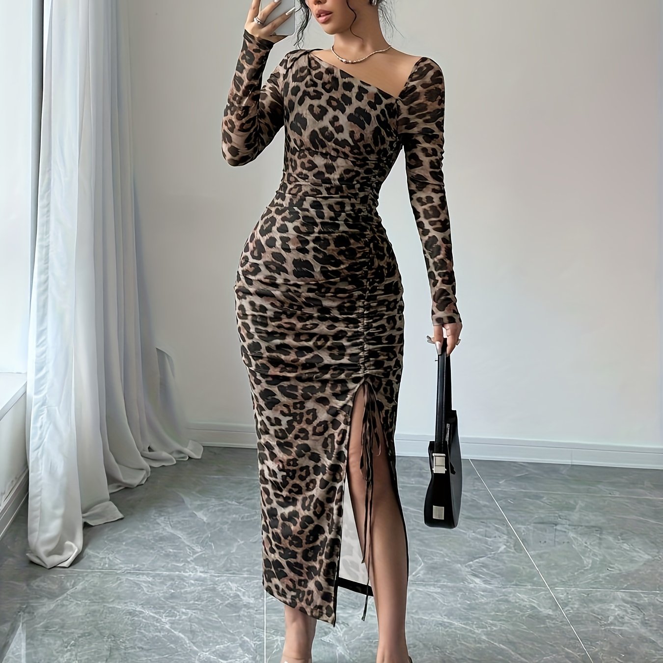 Women's Elegant Leopard Print Maxi Dress