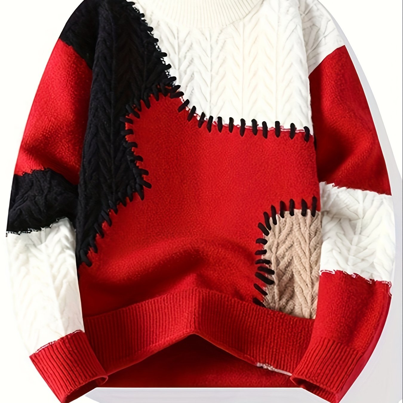 Men's Color-Block Cable Knit Sweater
