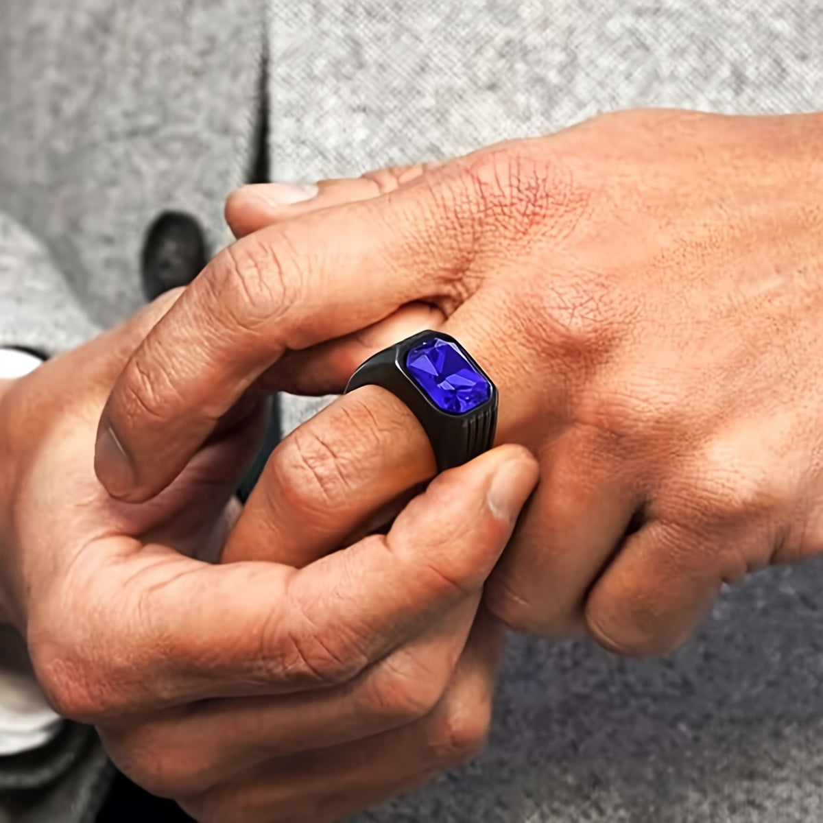 1pc Retro Octagonal Ring with Color Stone