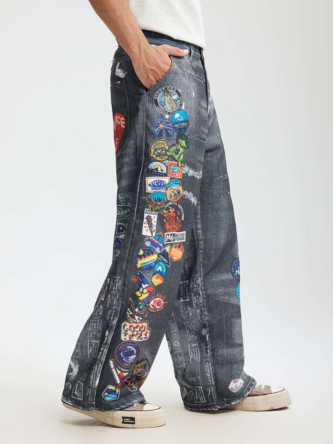 Men's Streetwear Imitation Denim Wide-Leg Pants