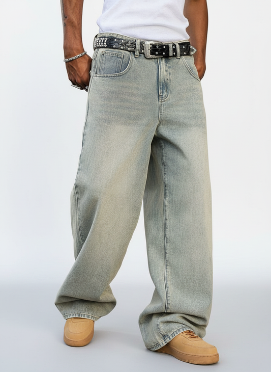 Vintage Washed Light Blue Wide Jeans