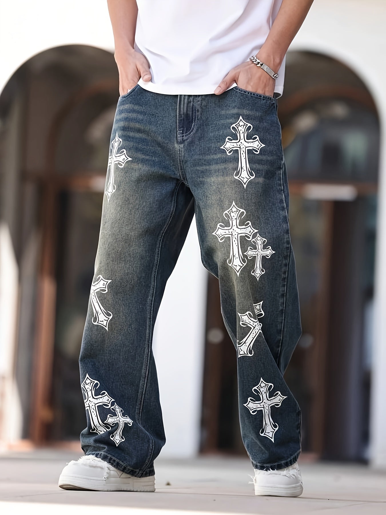 Men's Vintage Street Style Printed Loose Casual Jeans