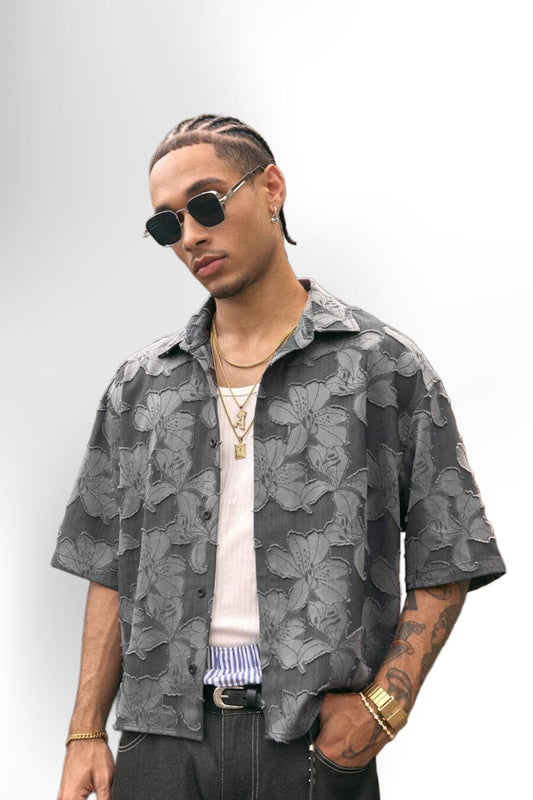 Men's Streetwear Turndown Collar Short Sleeve Loose Fit Shirt