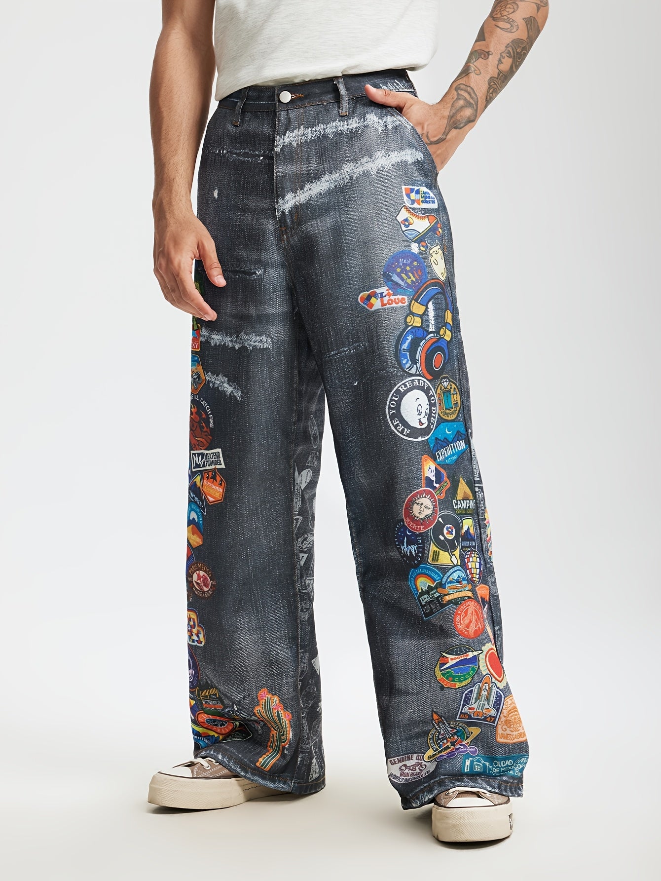 Men's Streetwear Imitation Denim Wide-Leg Pants