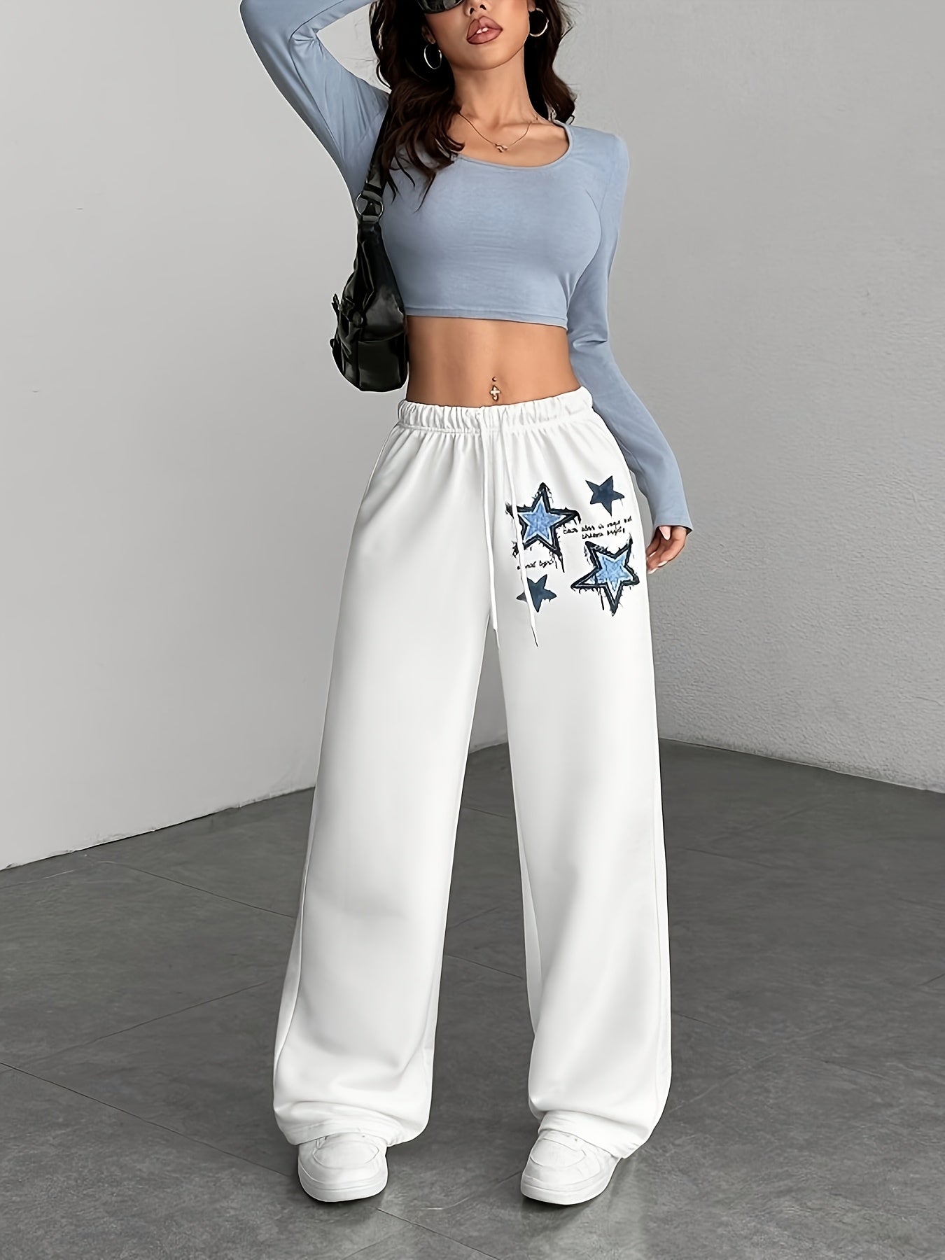 Women's White Star Print Casual Pants