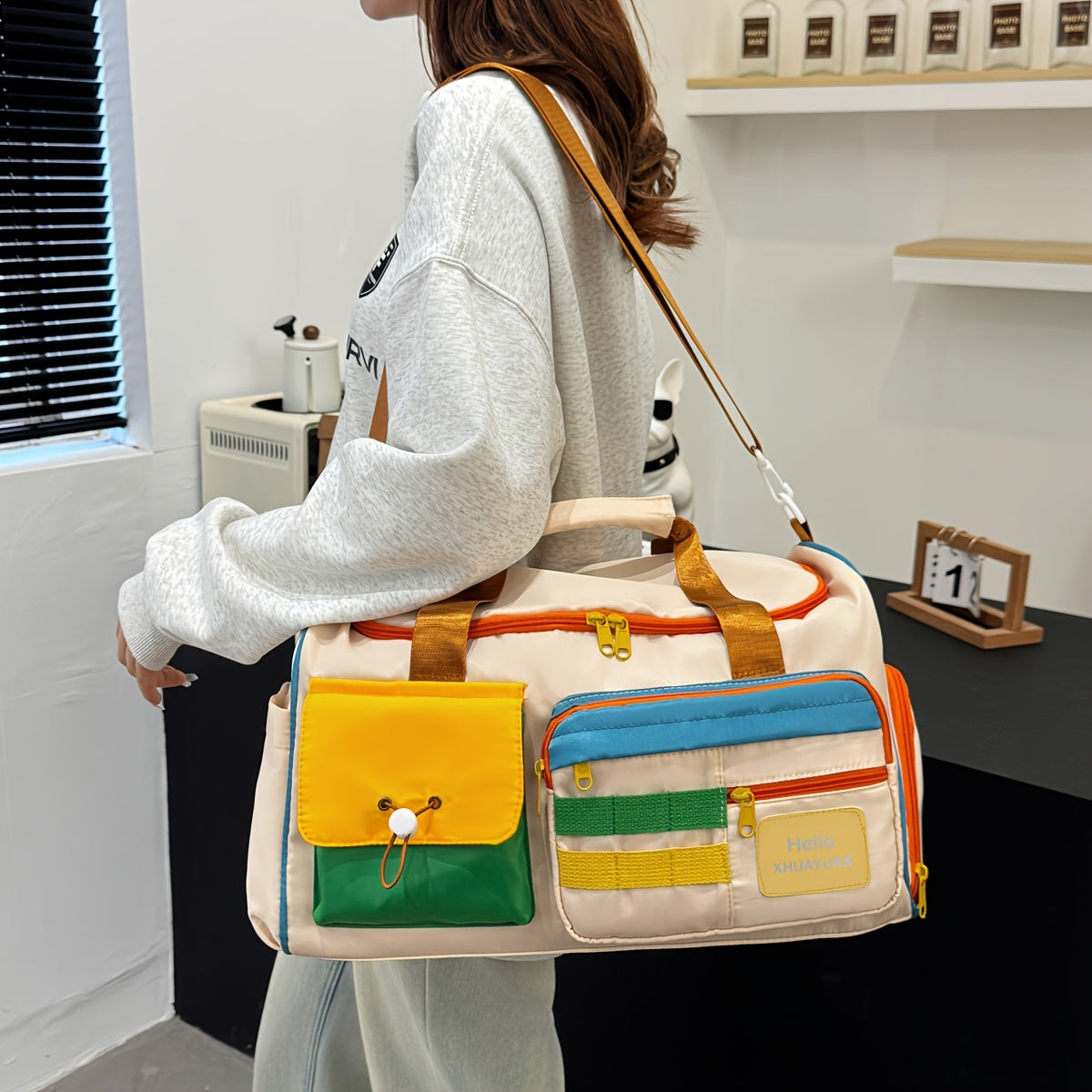 Color-Block Crossbody Fitness Bag