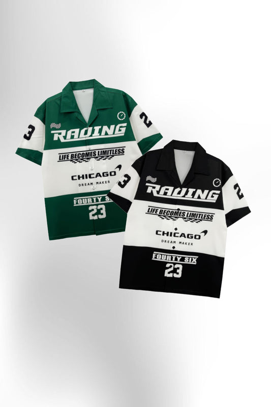 Racing-Inspired Casual Button-Up Shirt