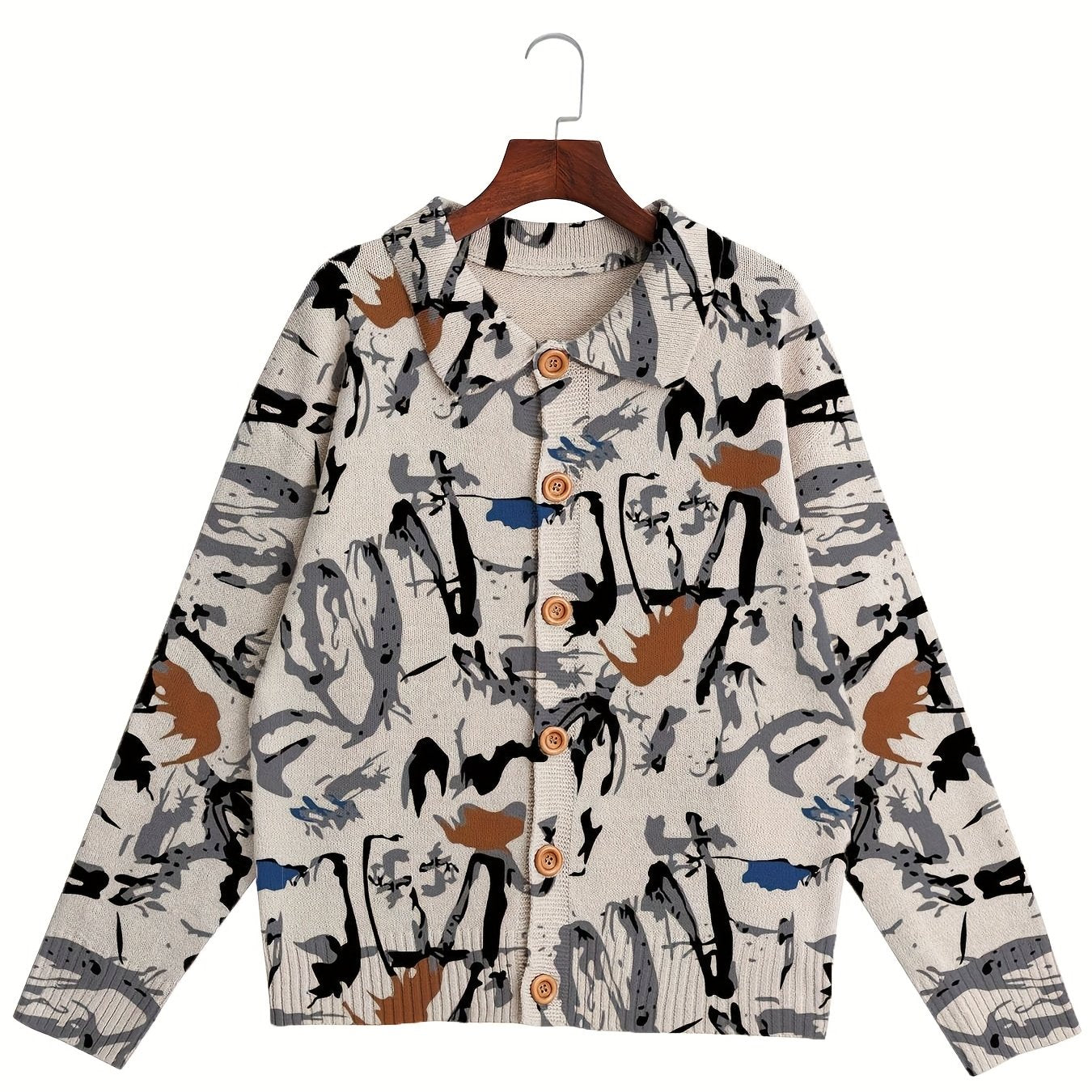 Men's Printed  Knit Sweater Cardigan