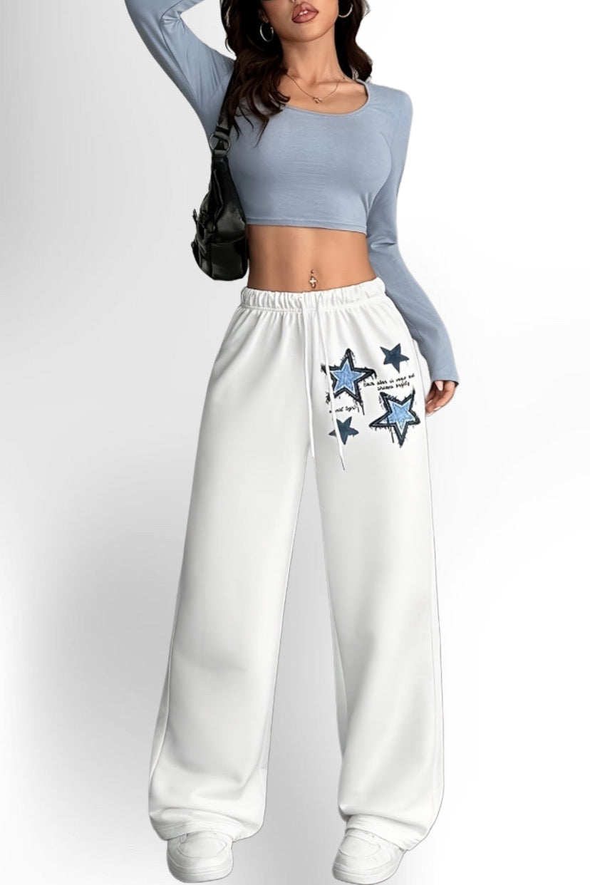 Women's White Star Print Casual Pants