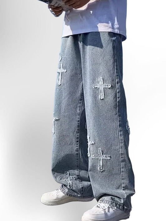 Embroidered Cross Casual Pants