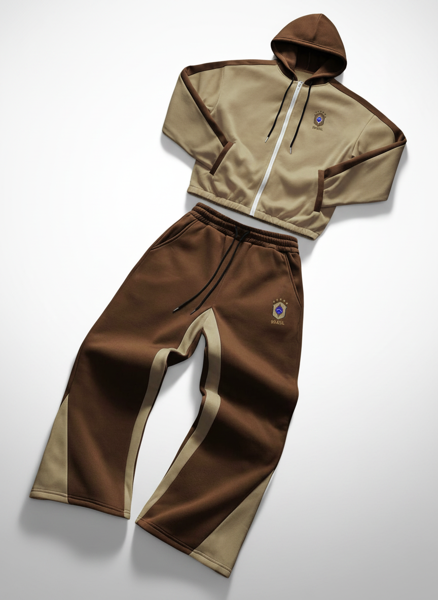 Contrast Color Zip-Up Hoodie Sweatpants Set