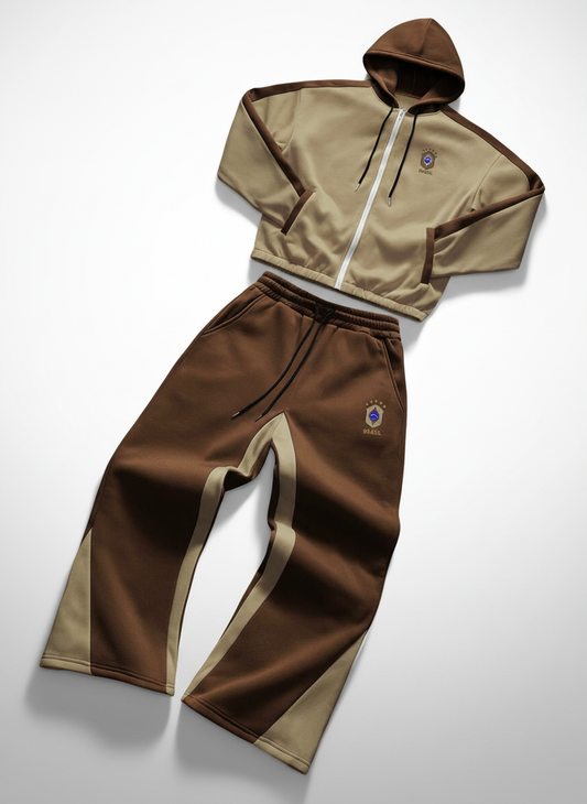 Contrast Color Zip-Up Hoodie Sweatpants Set