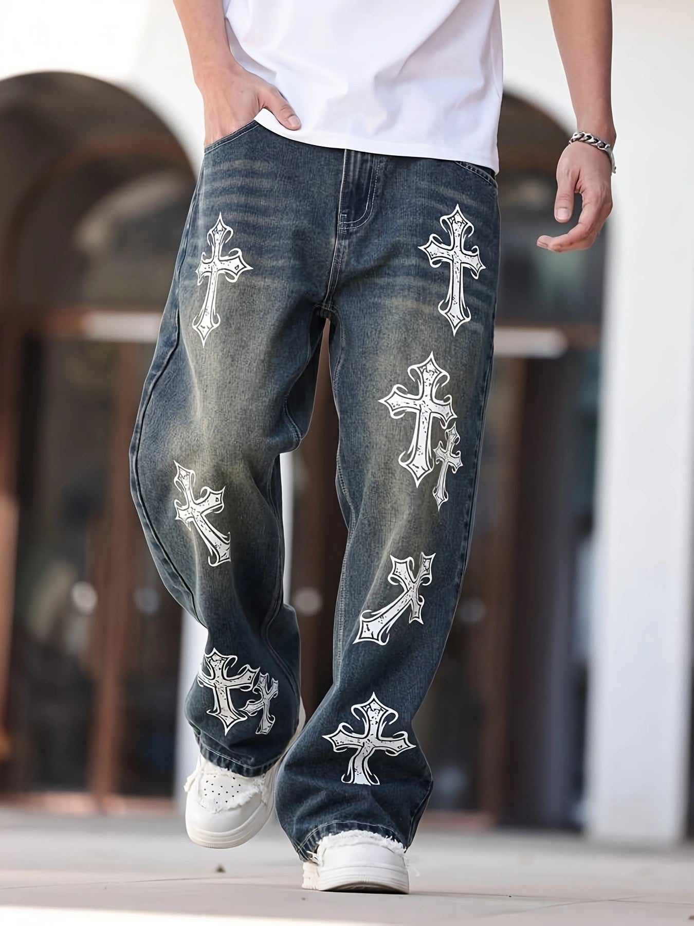 Men's Vintage Street Style Printed Loose Casual Jeans