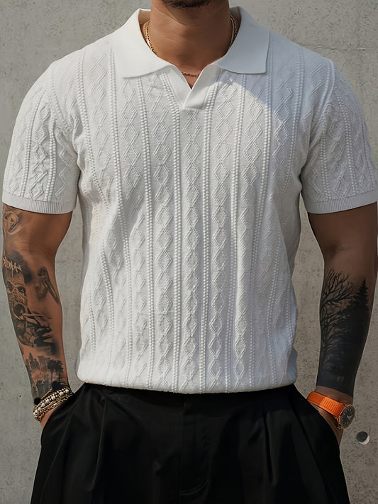 Men's Summer Slim Fit Contrast Collar Short Sleeve Knit Sweater