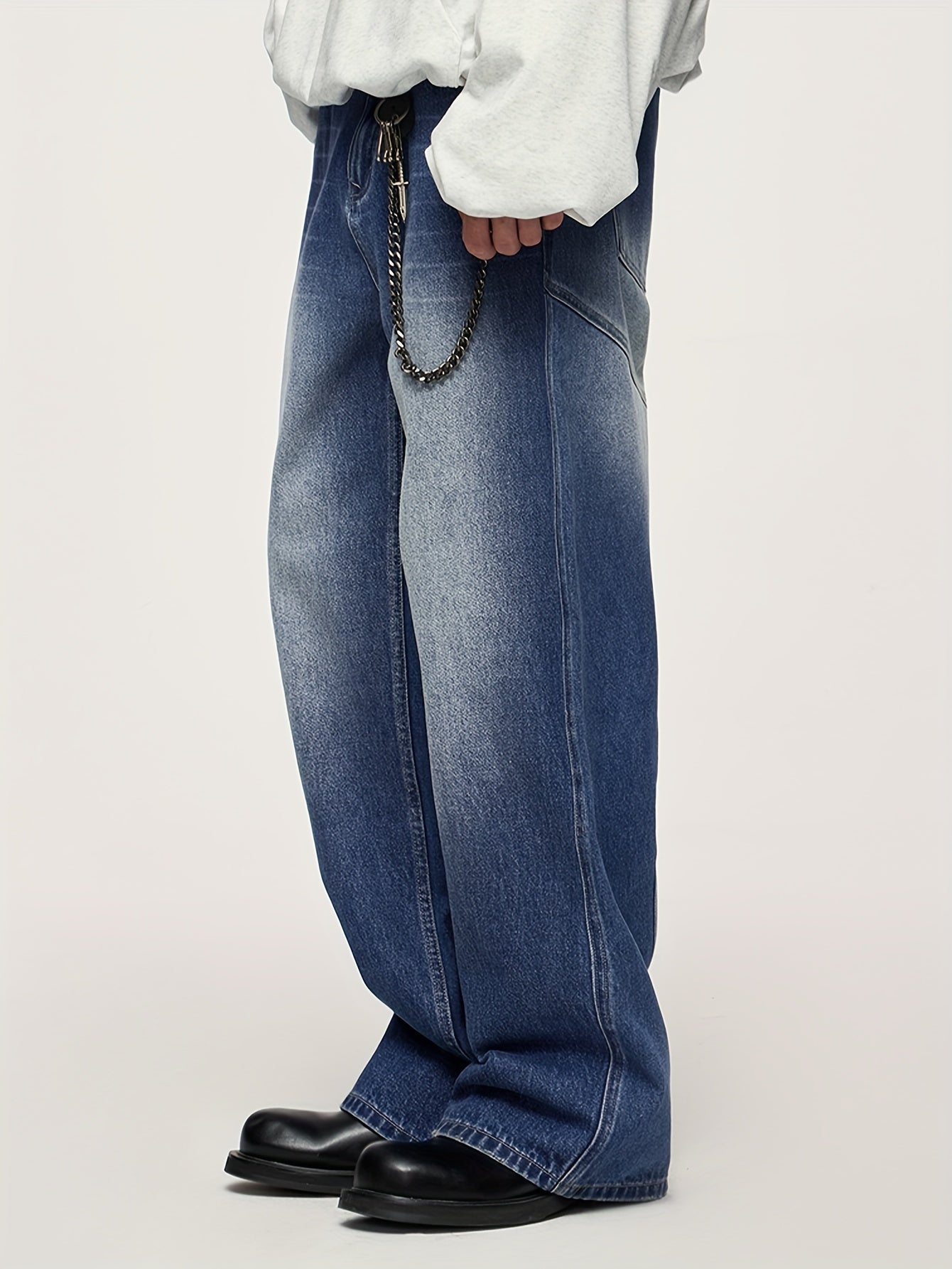Men's Fashionable Washed Cut-Off Wide-Leg Faux Denim