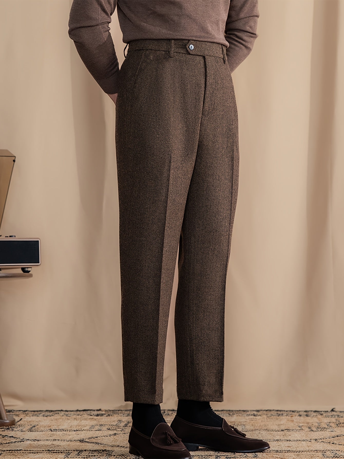 Men's Herringbone Patterned Casual Trousers