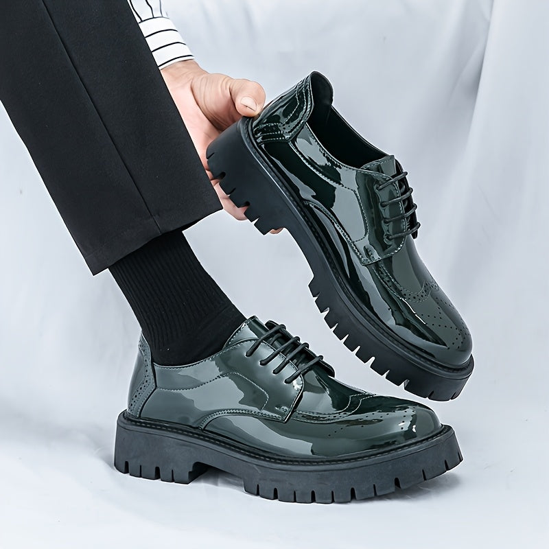 Men's Stylish Black & Green Wingtip Oxford Shoes