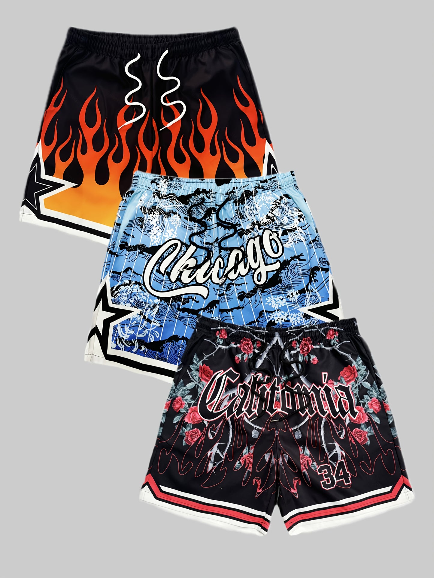 Men's Three-Piece Set Printed Beach Shorts
