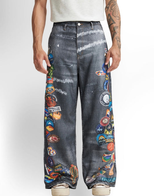 Men's Streetwear Imitation Denim Wide-Leg Pants