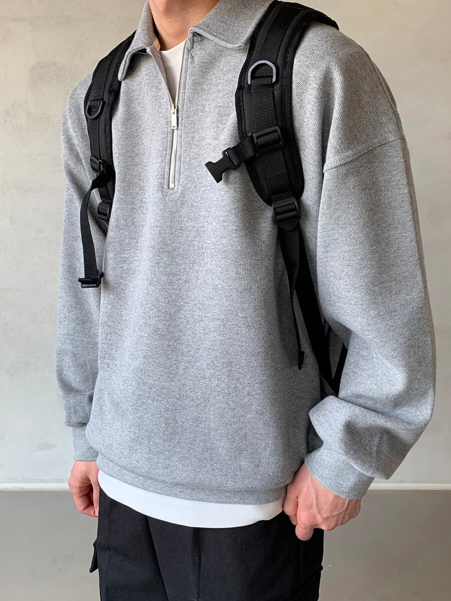 Men Quarter Zipper Drop Shoulder Pullover
