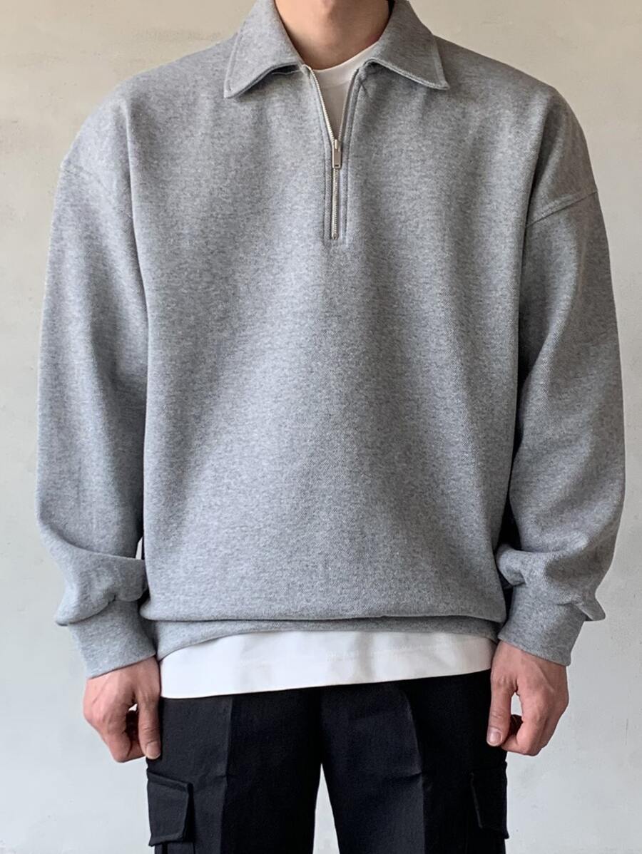 Men Quarter Zipper Drop Shoulder Pullover