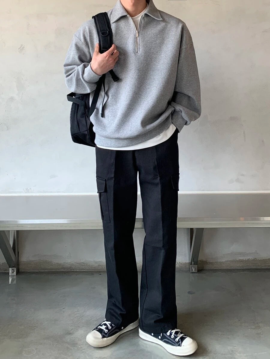 Men Quarter Zipper Drop Shoulder Pullover
