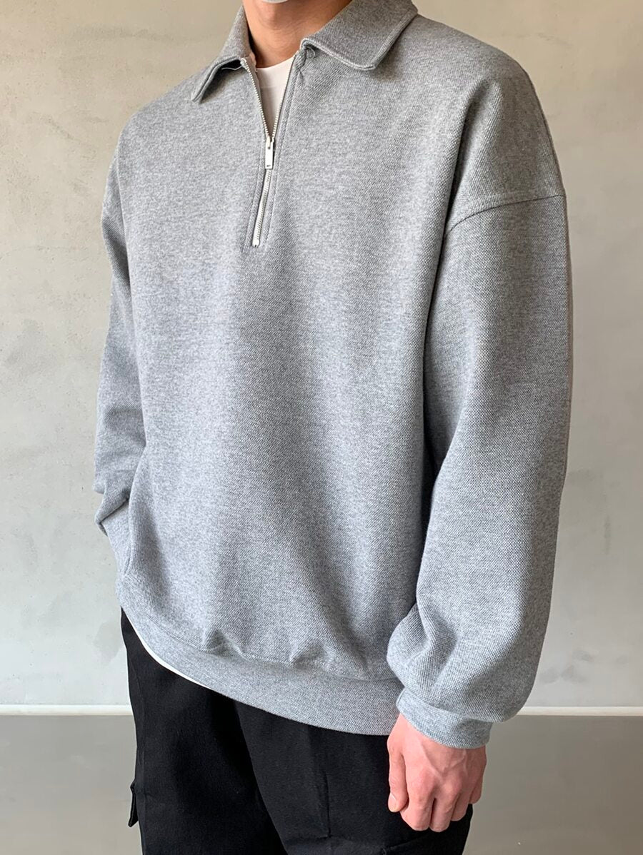 Men Quarter Zipper Drop Shoulder Pullover