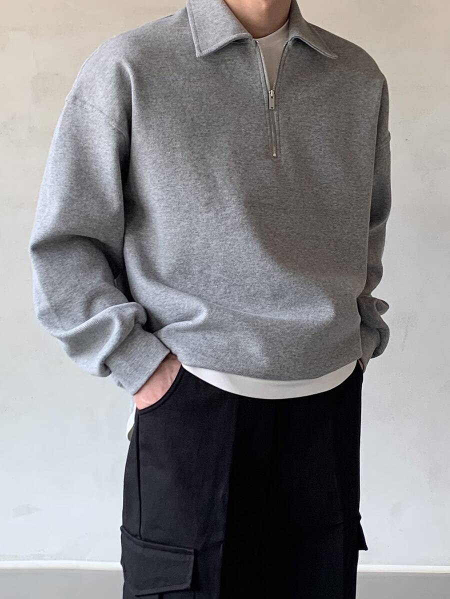 Men Quarter Zipper Drop Shoulder Pullover
