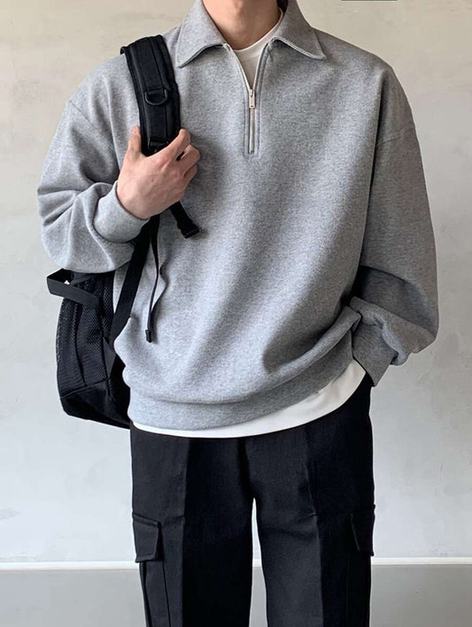 Men Quarter Zipper Drop Shoulder Pullover