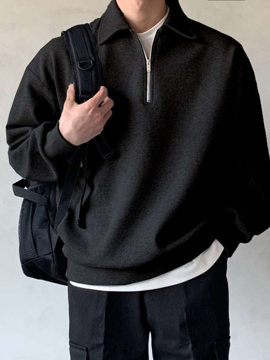 Men Quarter Zipper Drop Shoulder Pullover