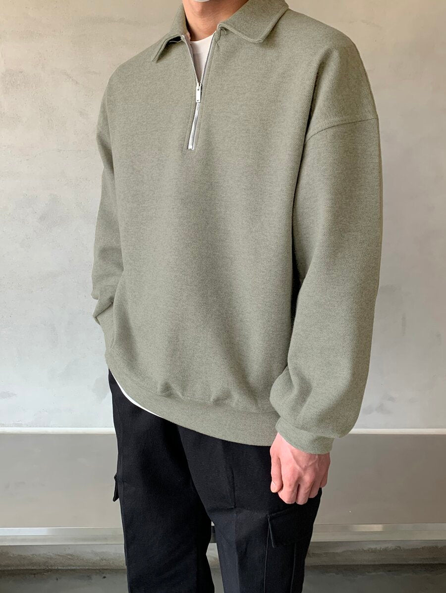 Men Quarter Zipper Drop Shoulder Pullover
