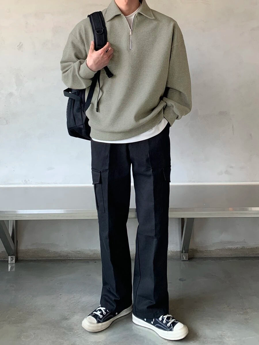 Men Quarter Zipper Drop Shoulder Pullover