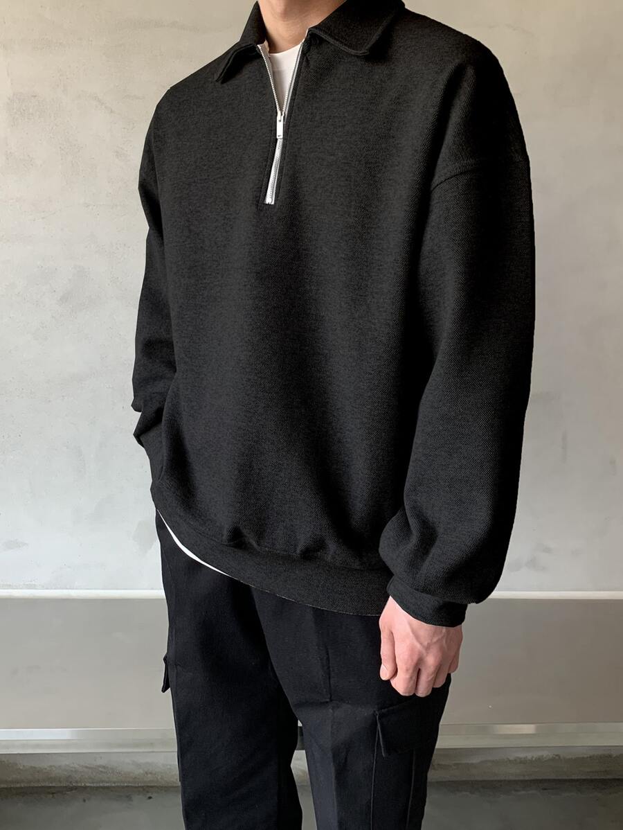 Men Quarter Zipper Drop Shoulder Pullover