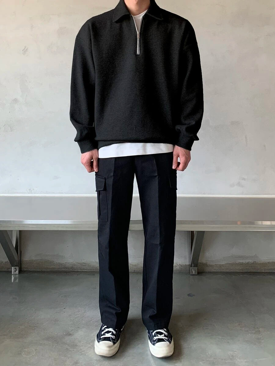 Men Quarter Zipper Drop Shoulder Pullover