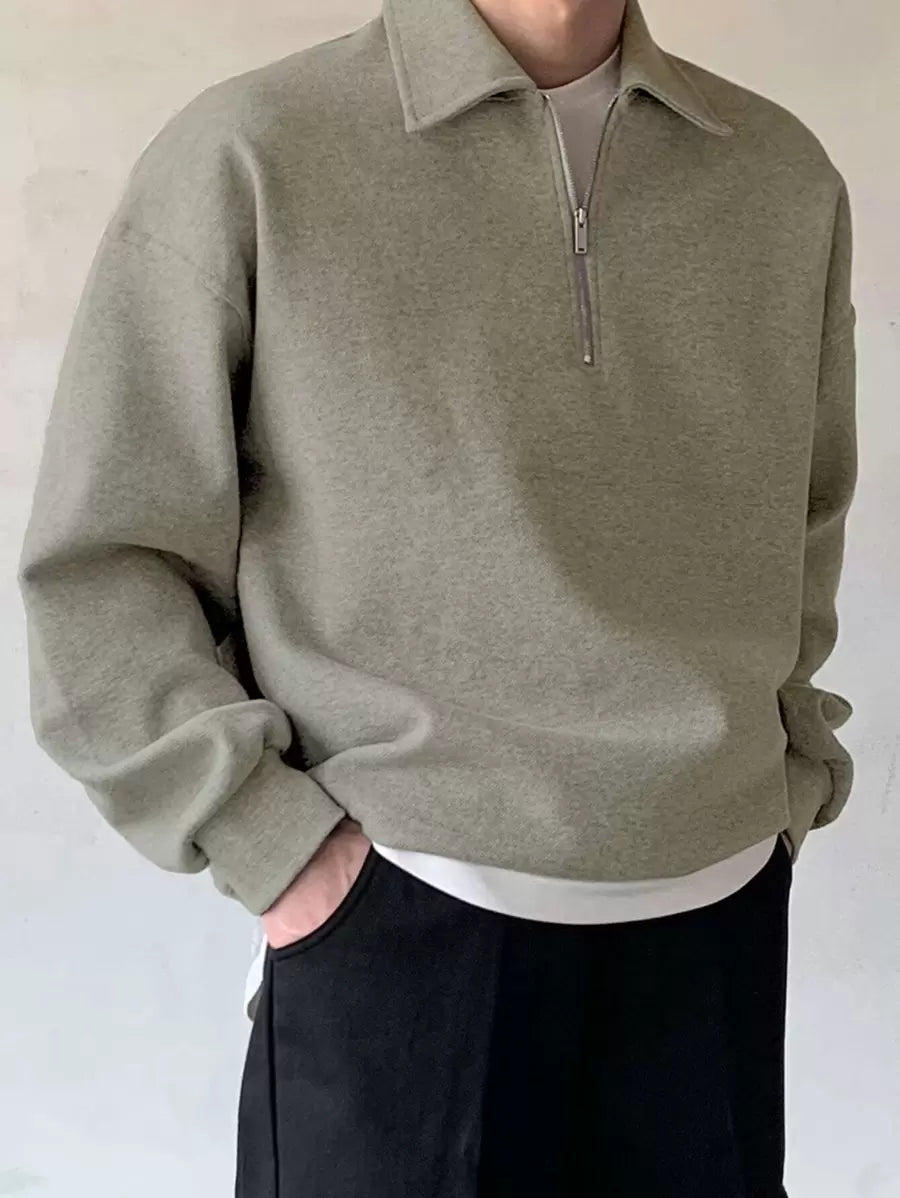 Men Quarter Zipper Drop Shoulder Pullover