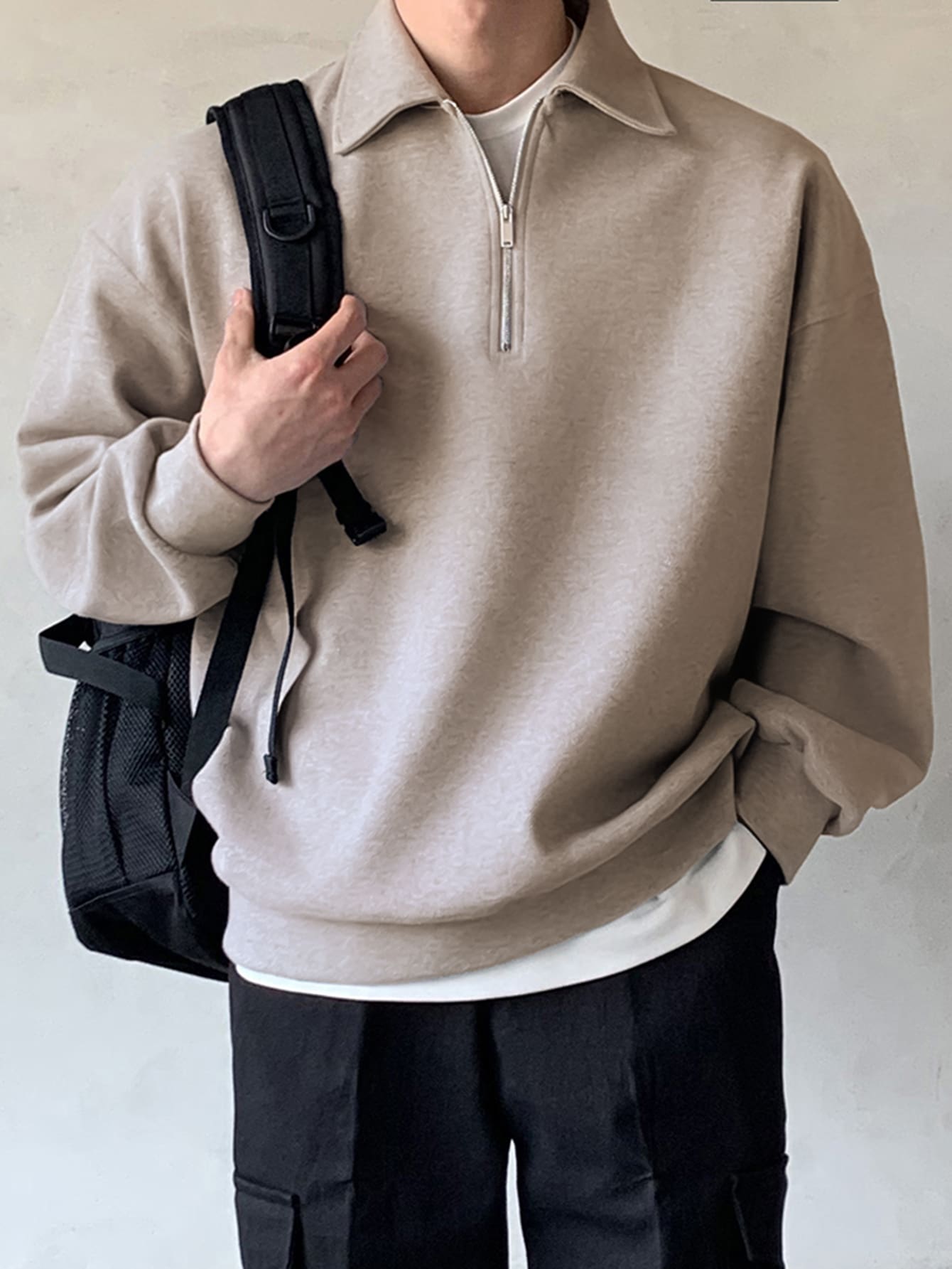 Men Quarter Zipper Drop Shoulder Pullover