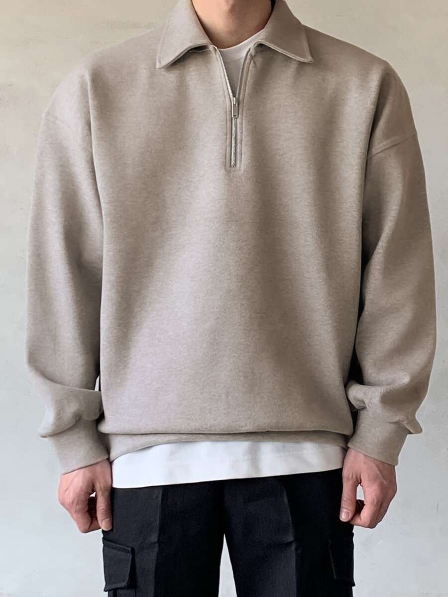 Men Quarter Zipper Drop Shoulder Pullover
