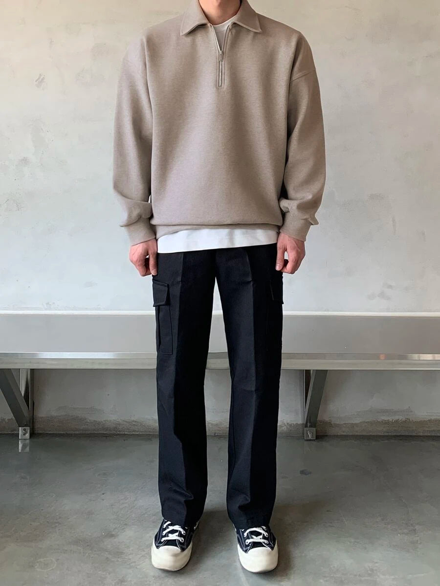 Men Quarter Zipper Drop Shoulder Pullover