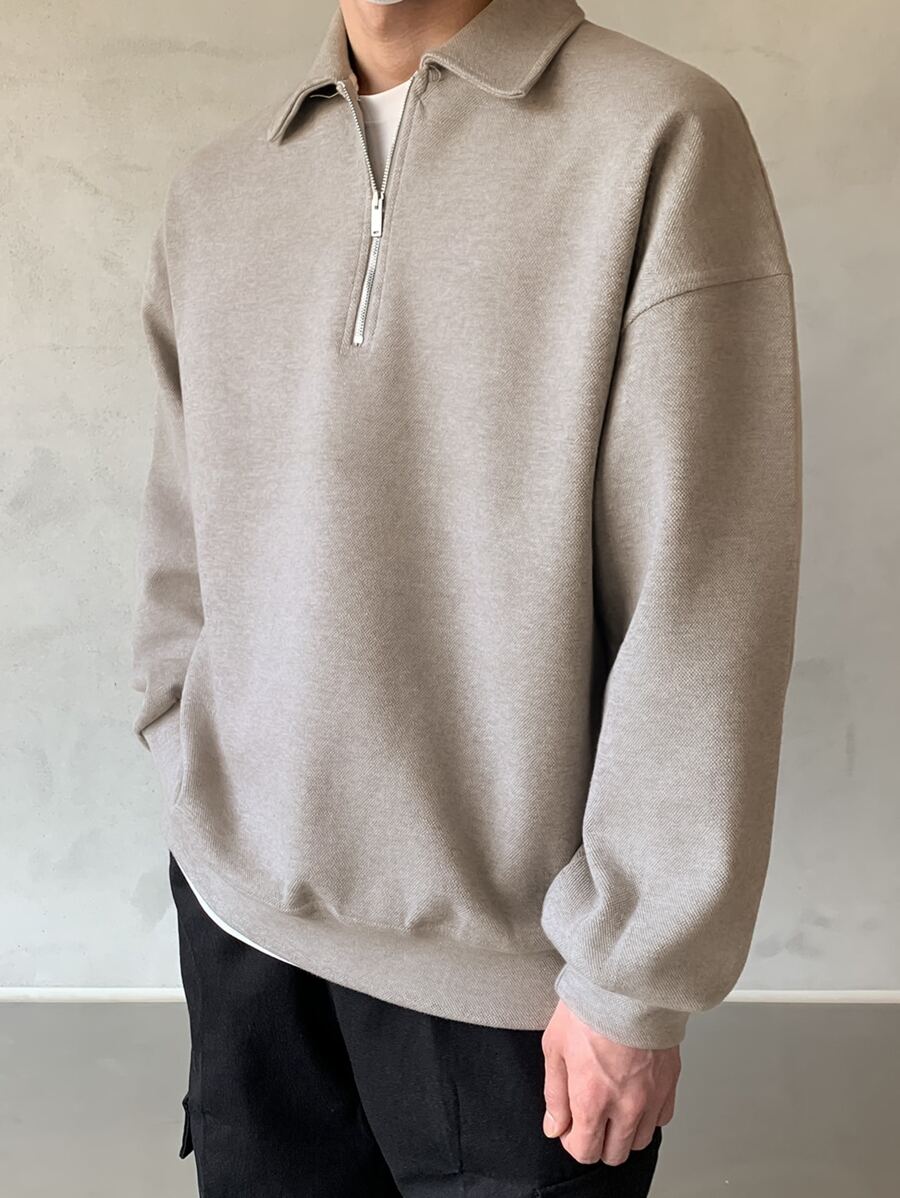 Men Quarter Zipper Drop Shoulder Pullover