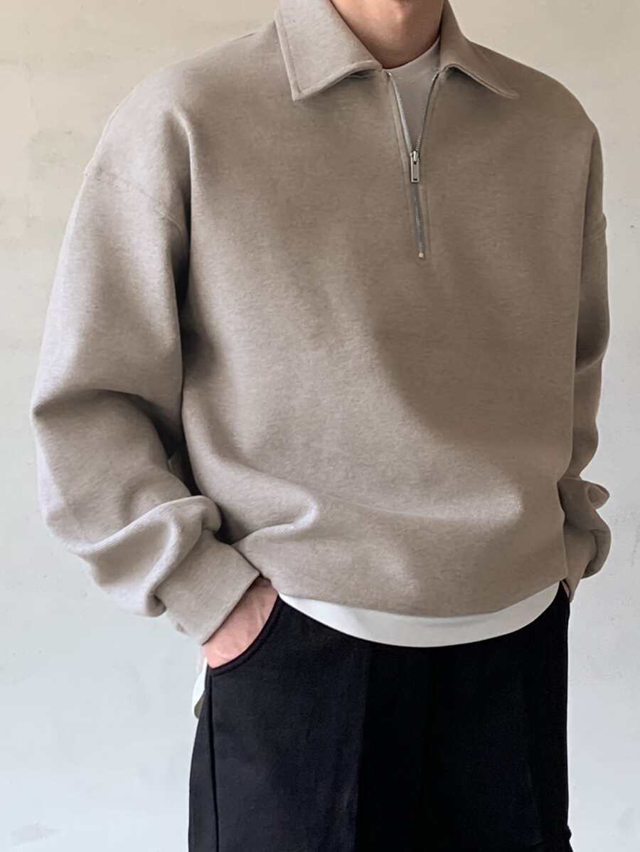 Men Quarter Zipper Drop Shoulder Pullover