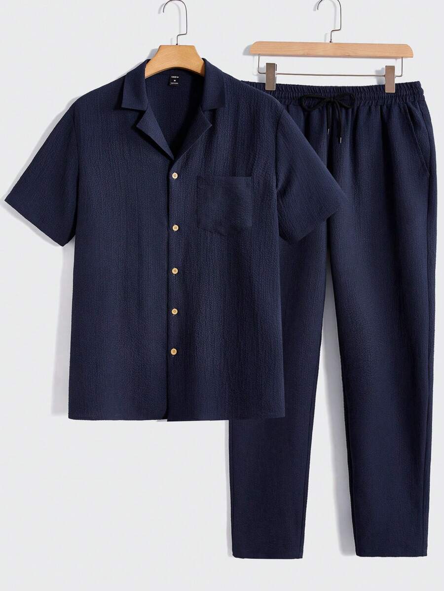 Men Short Sleeve Shirt And Pants Casual Summer Two-Piece Set