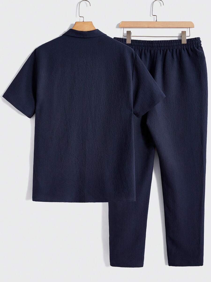 Men Short Sleeve Shirt And Pants Casual Summer Two-Piece Set
