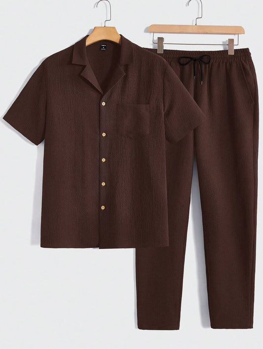 Men Short Sleeve Shirt And Pants Casual Summer Two-Piece Set